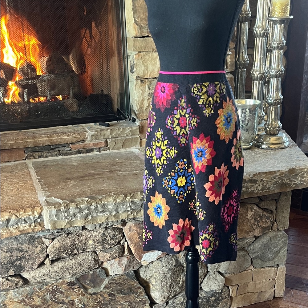 Maeve Anthropologie Black Skirt with Colorful Floral Design L NWT